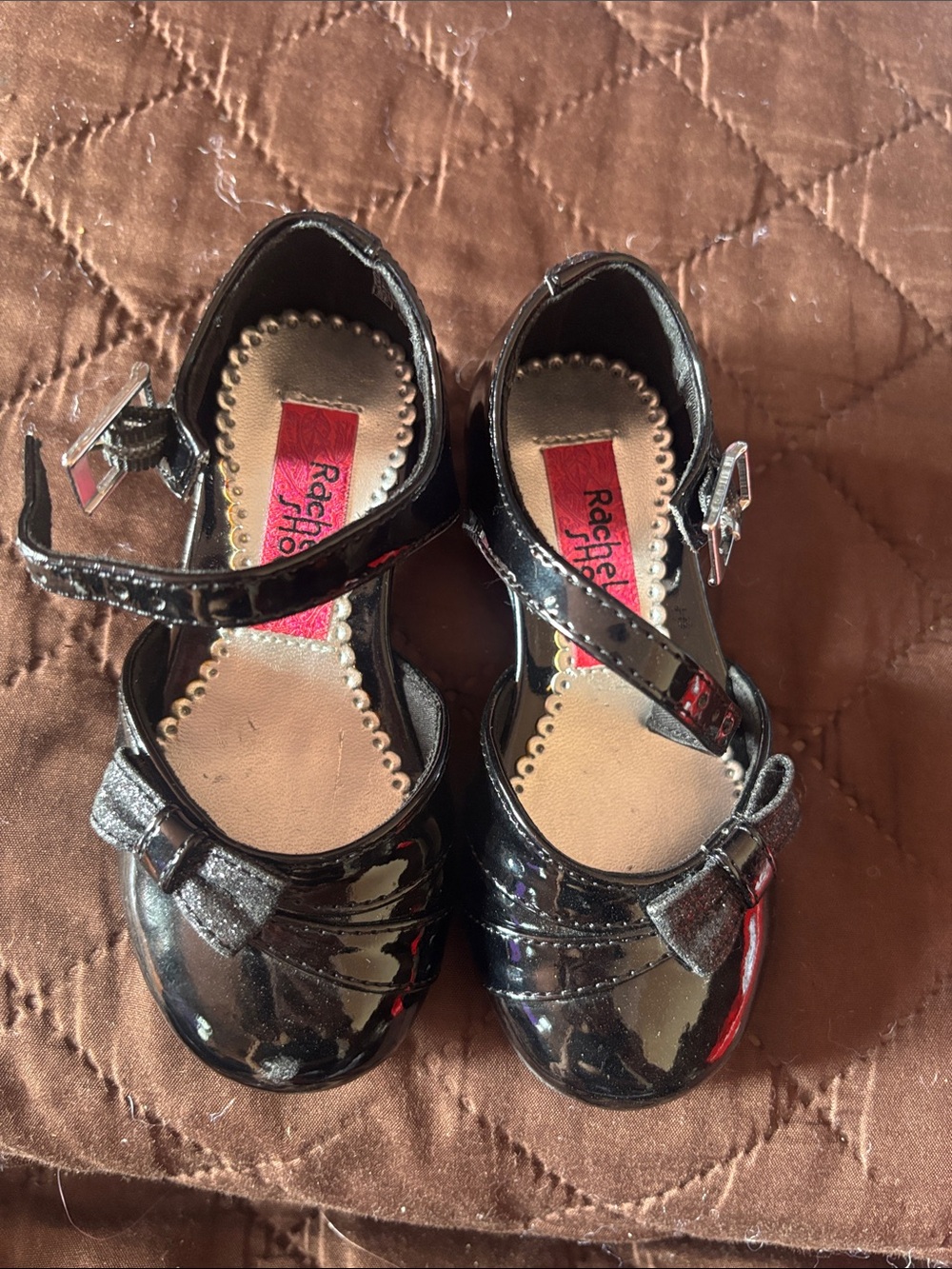Rachel Shoes Black Patent Mary Jane Dress Shoes with Bow
